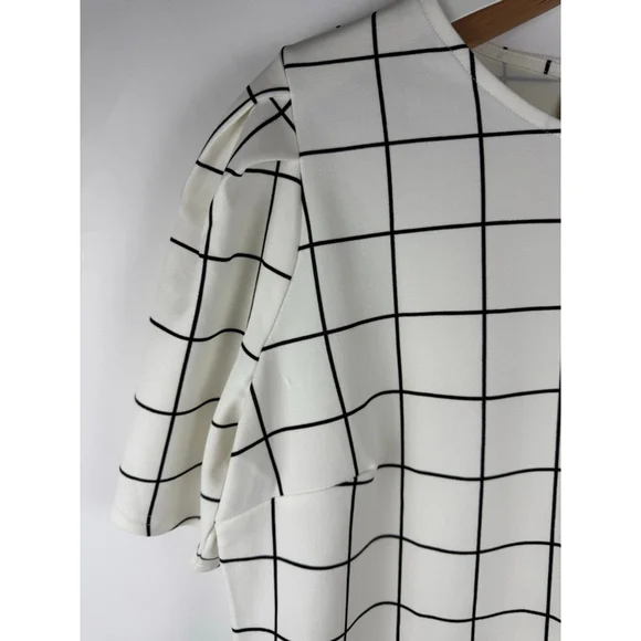 Women's MELLODAY Grid Print Top Off-White/Black Size XL - Picture 3 of 6